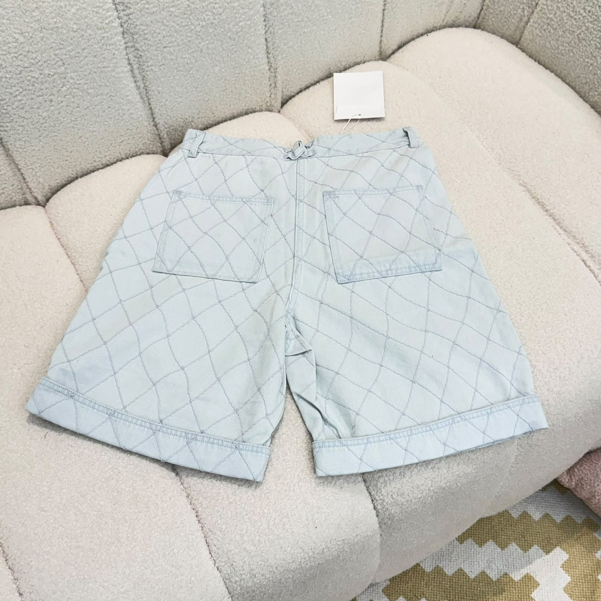 Chanel Diamond-Quilted Shorts - Light Blue, White