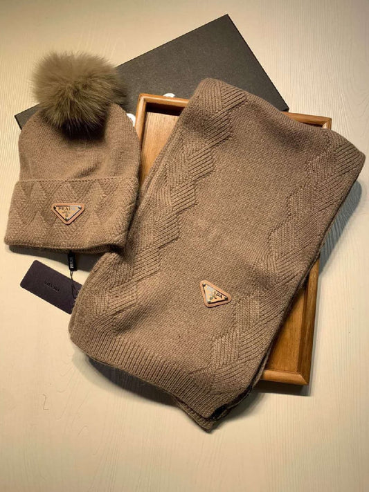 Prada Scarf & Beanie - Brown