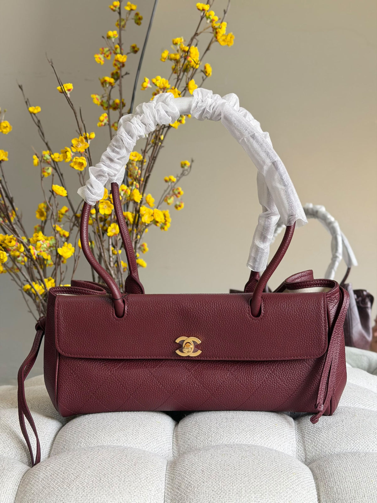 Chanel Quilted-Panel Handbag - Burgundy