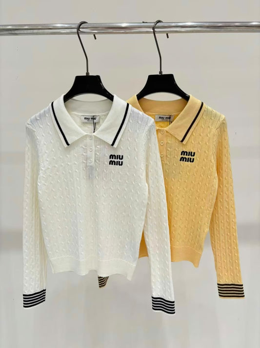 Miu Miu Polo Sweater - White, Yellow