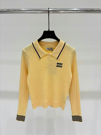 Miu Miu Polo Sweater - White, Yellow