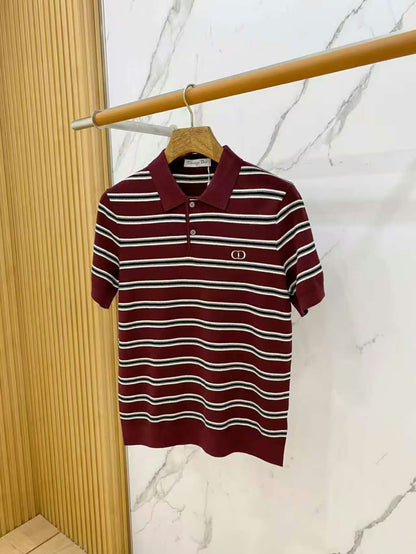 Dior Striped Polo Shirt - Burgundy