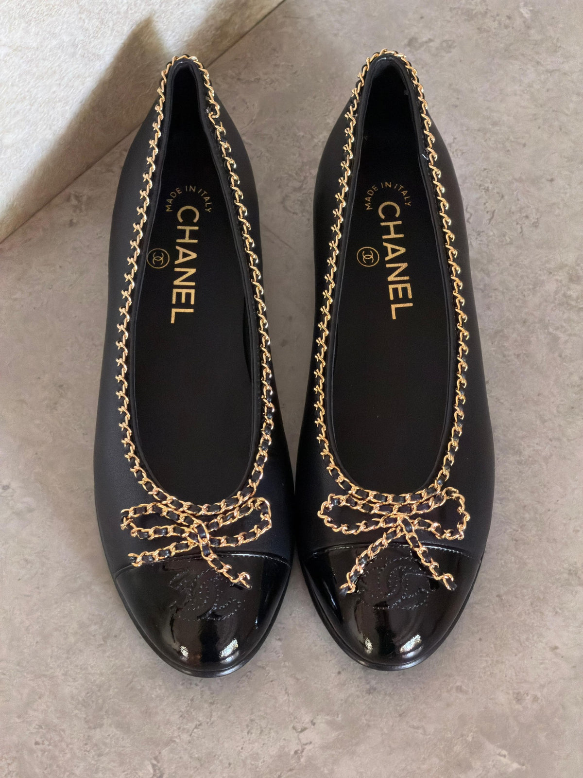 Chanel Chain-Trim Ballerina - Red & Black, Beige & Black, Black, Beige, Red