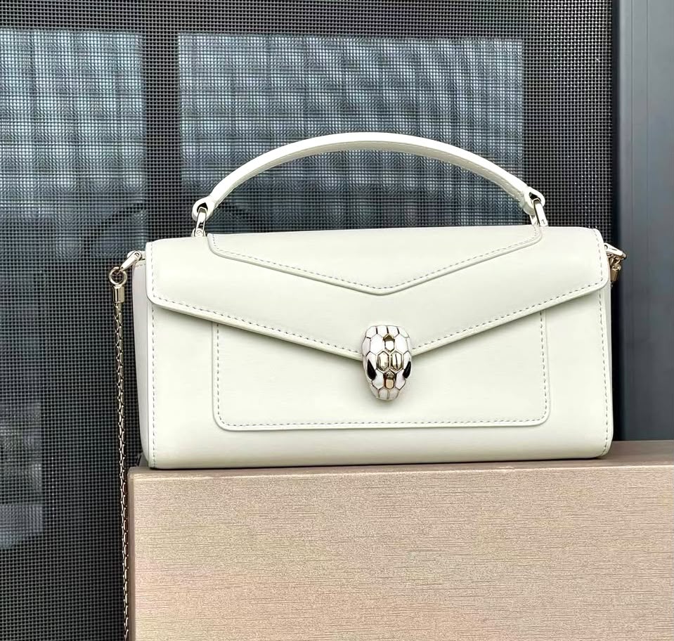 Bulgari V-Flap Handbag - White Snake Print