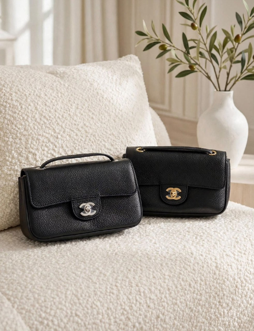 Chanel Pebbled Flap Handbag - Black