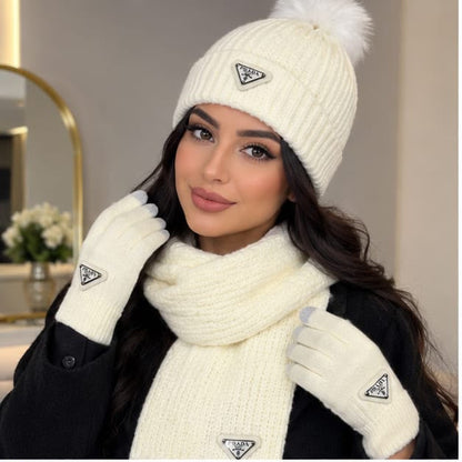 Prada Scarf & Beanie - White