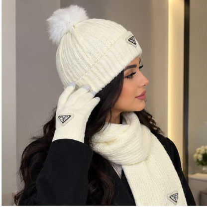 Prada Scarf & Beanie - White