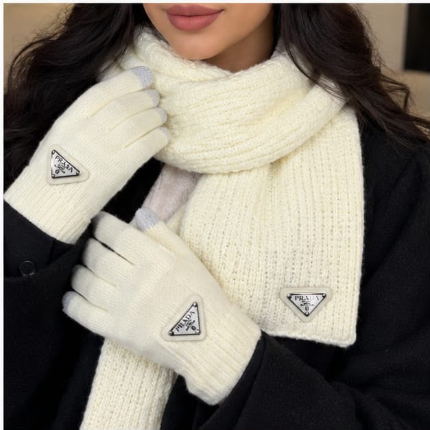 Prada Scarf & Beanie - White