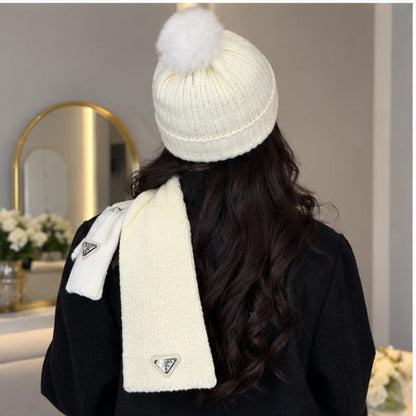Prada Scarf & Beanie - White