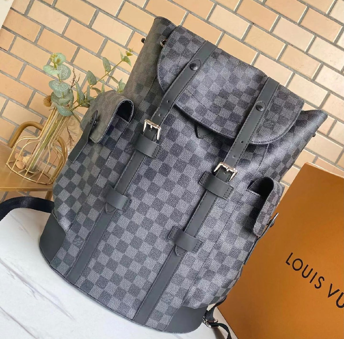 Louis Vuitton Flap Backpack - Grey Check