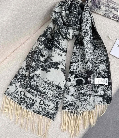 Dior Landscape Print Scarf - Black