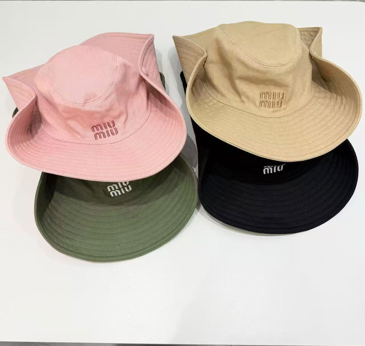 Miu Miu Wide-Brim Bucket Hat - Beige, Pink, Green, Black