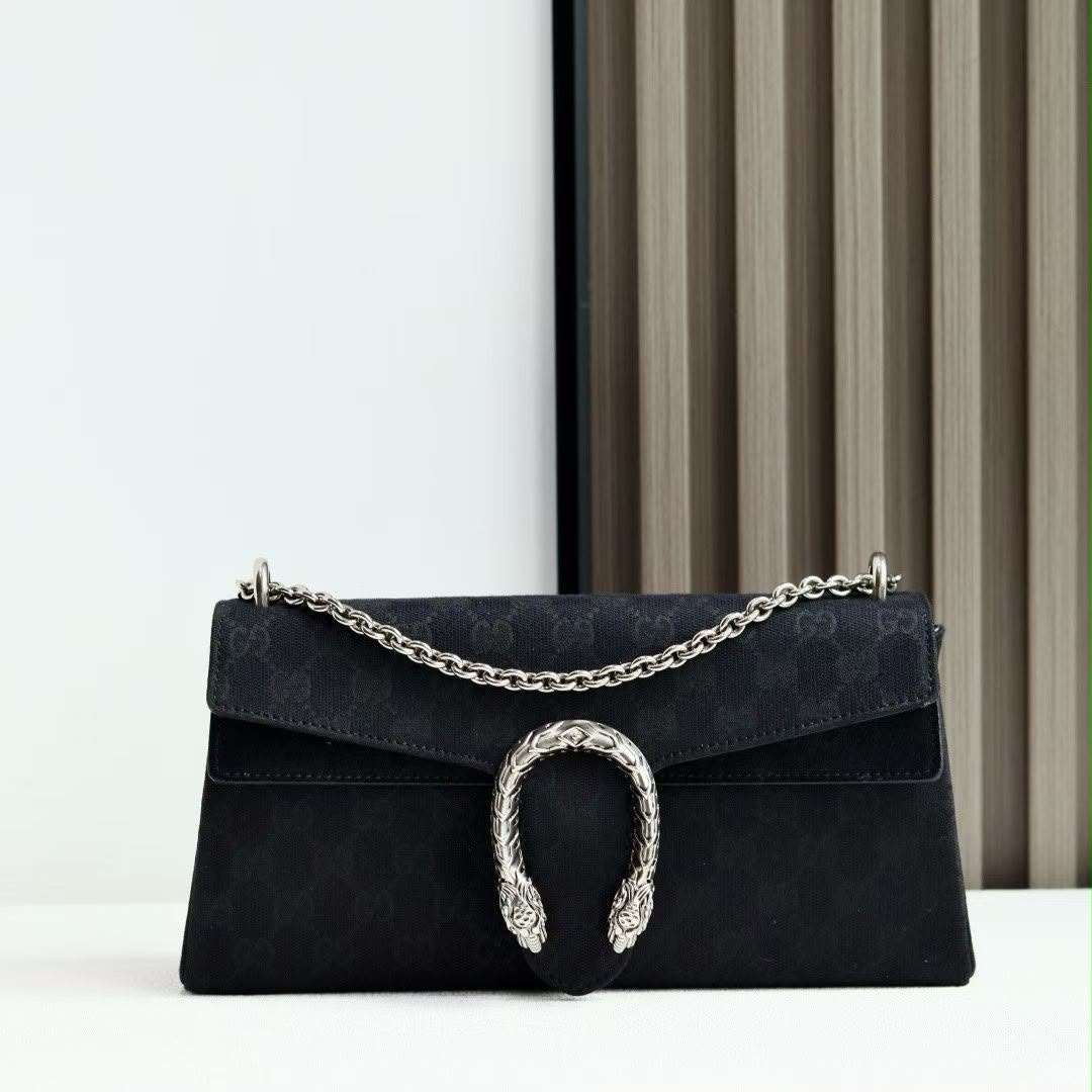 Gucci Horseshoe-Clasp Flap Shoulder Bag - Black Monogram