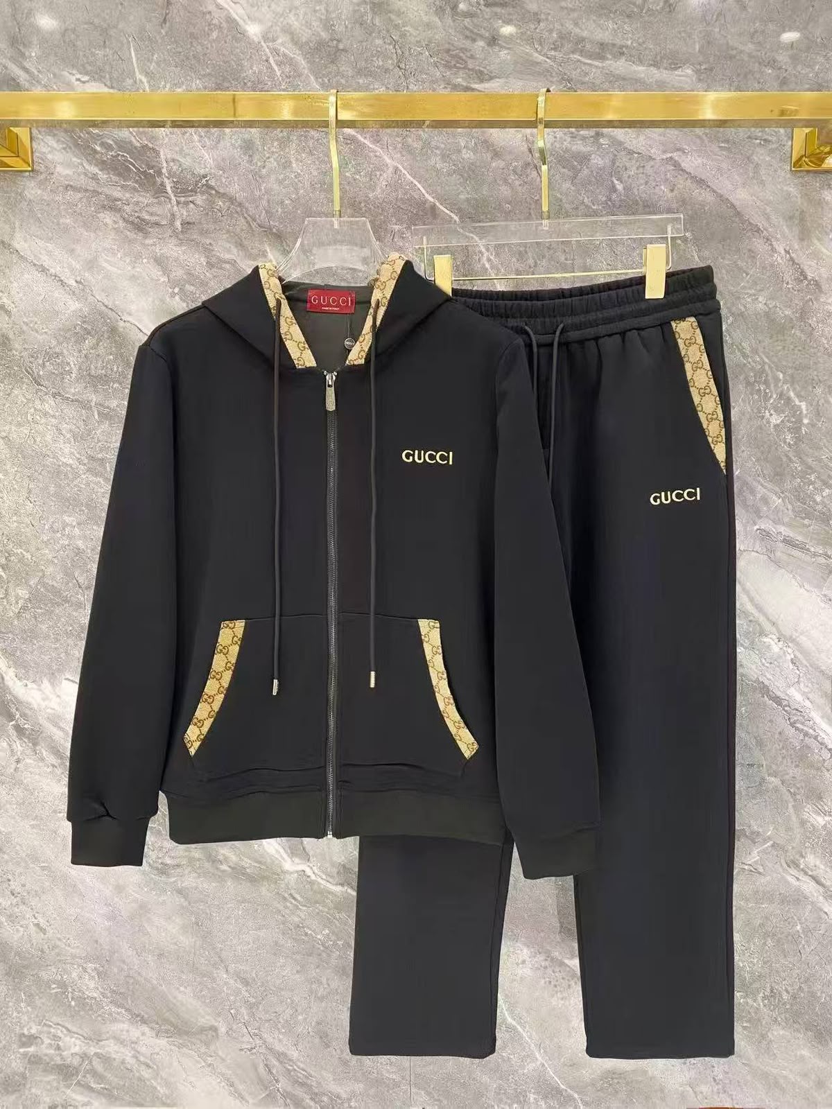 Gucci Tracksuit Monogram-Trim Zip - Black Monogram