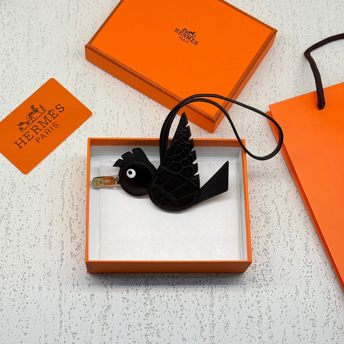 Hermès Feather Wing Bird Bag Charm - Black Embossed