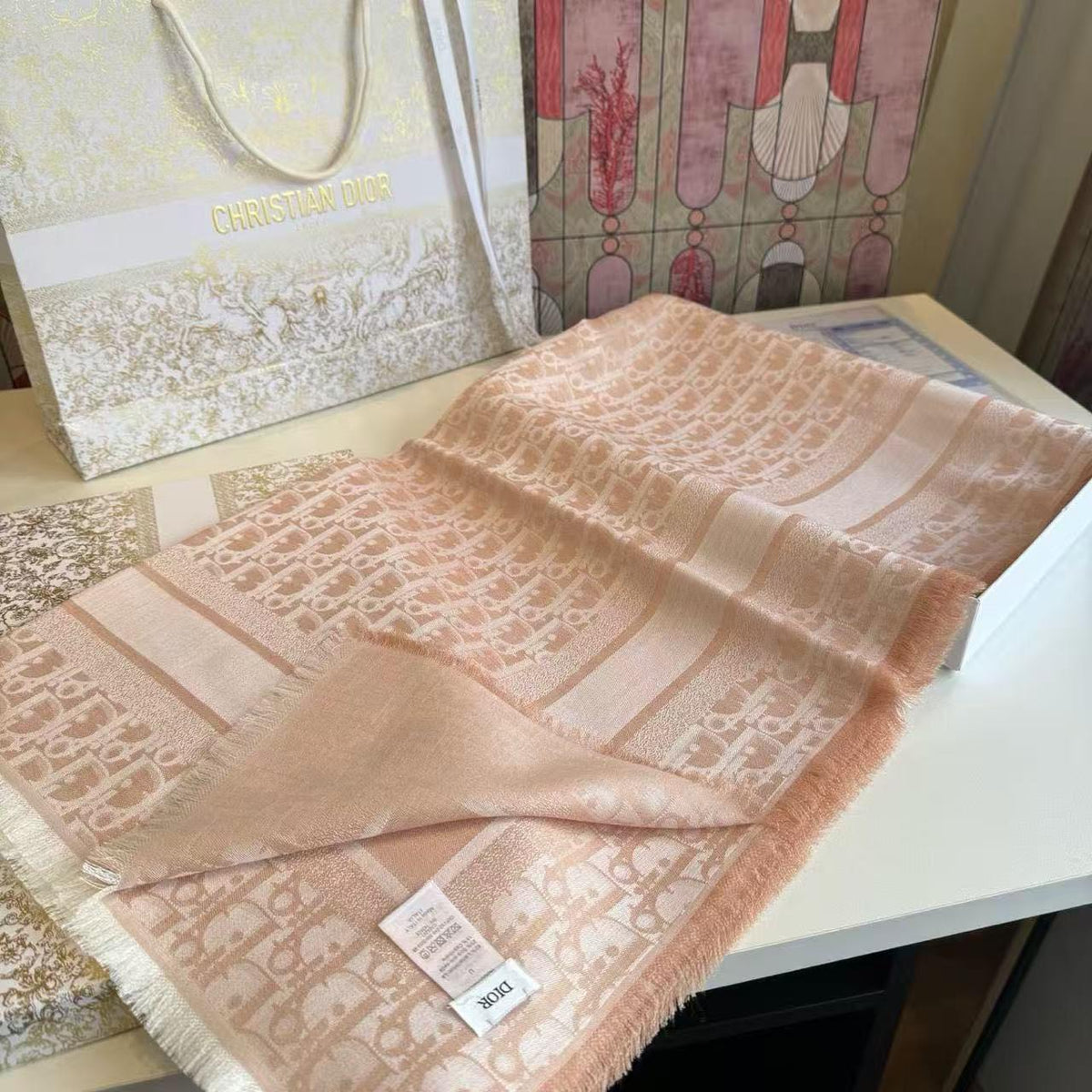 Dior Scarf - Pink Monogram
