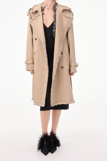 Chanel Wide-Lapel Trench Coat - Beige