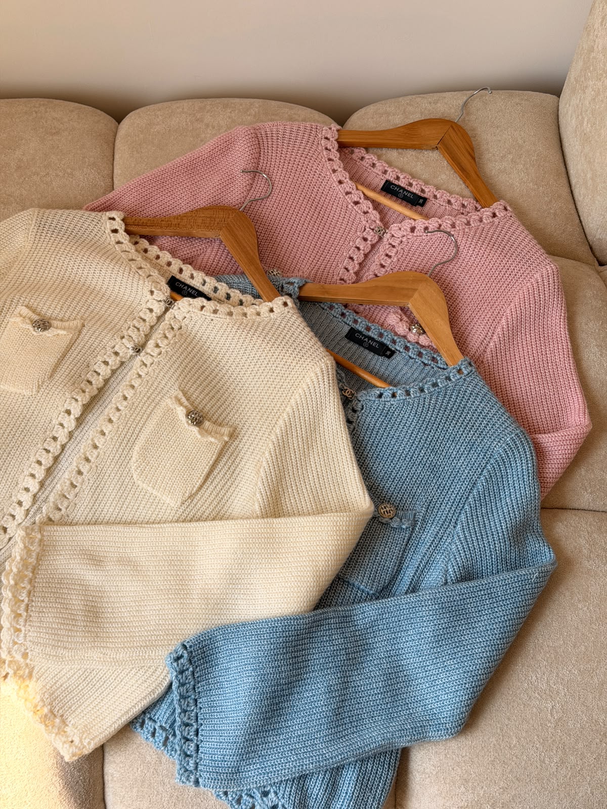 Chanel Cardigan - White, Pink, Light Blue