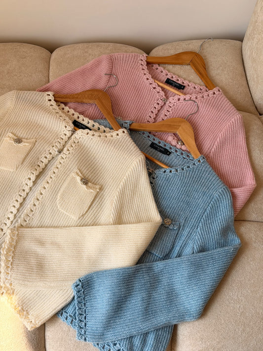 Chanel Cardigan - White, Pink, Light Blue