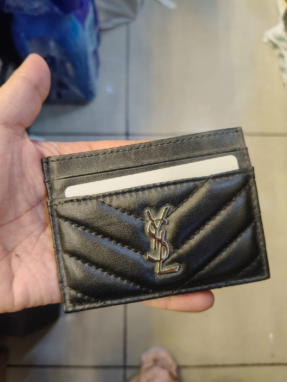 YSL Chevron Card Holder - Black