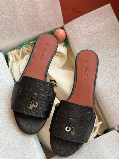 Loro Piana Mule - Black Embossed