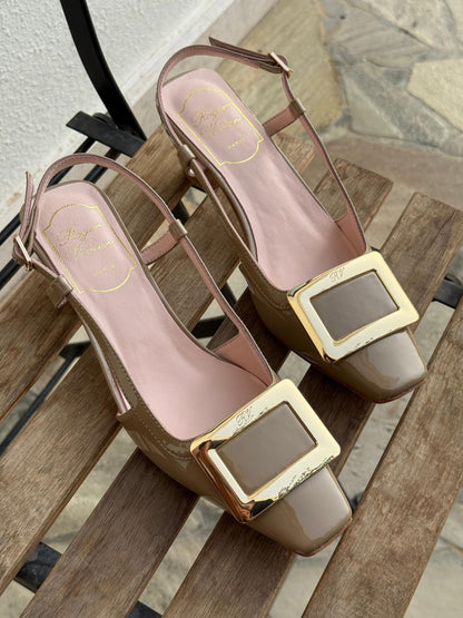 Roger Vivier Heels Square Buckle - Beige