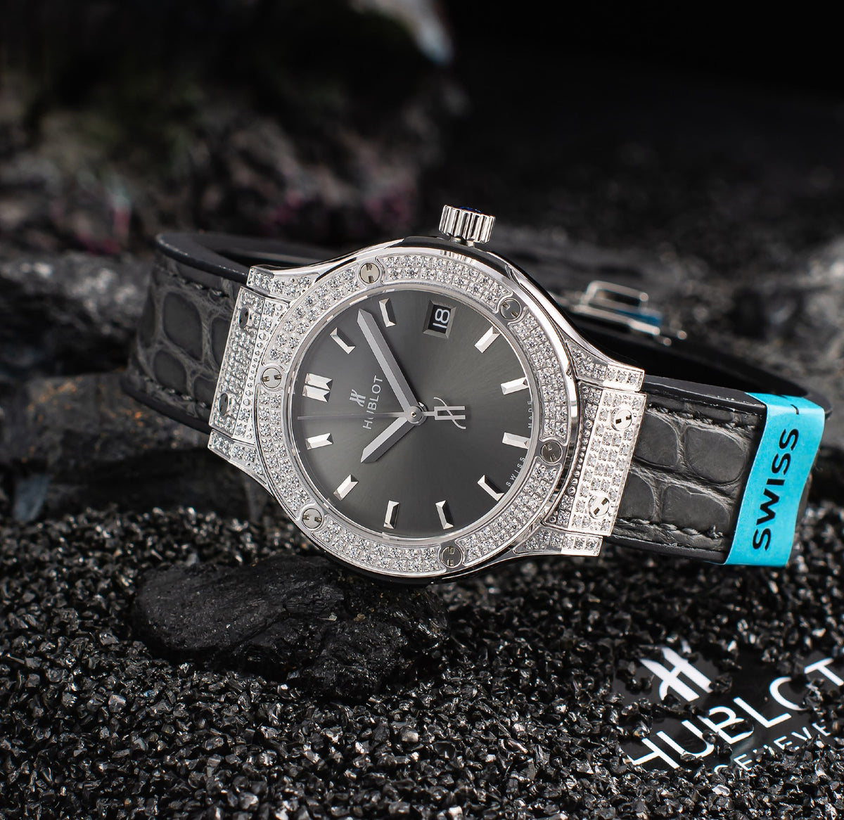 Hublot Watch Grey Crocodile Strap - 