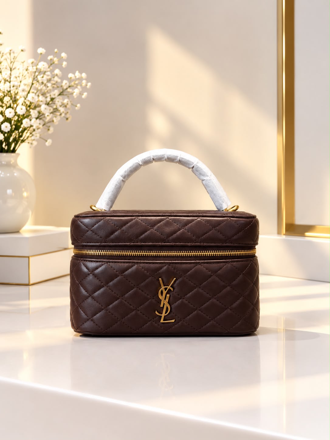 YSL Quilted Makeup Bag - Brown