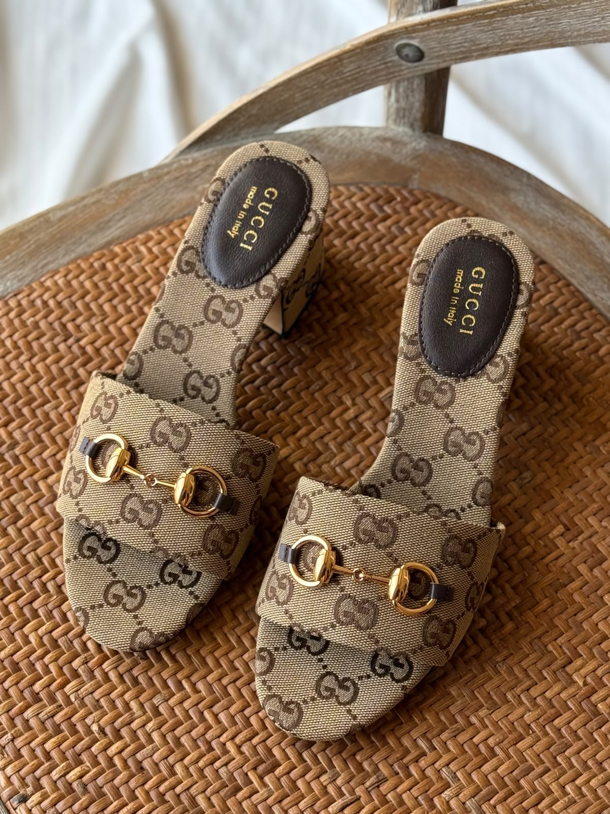Gucci Horsebit Heels - Beige Monogram