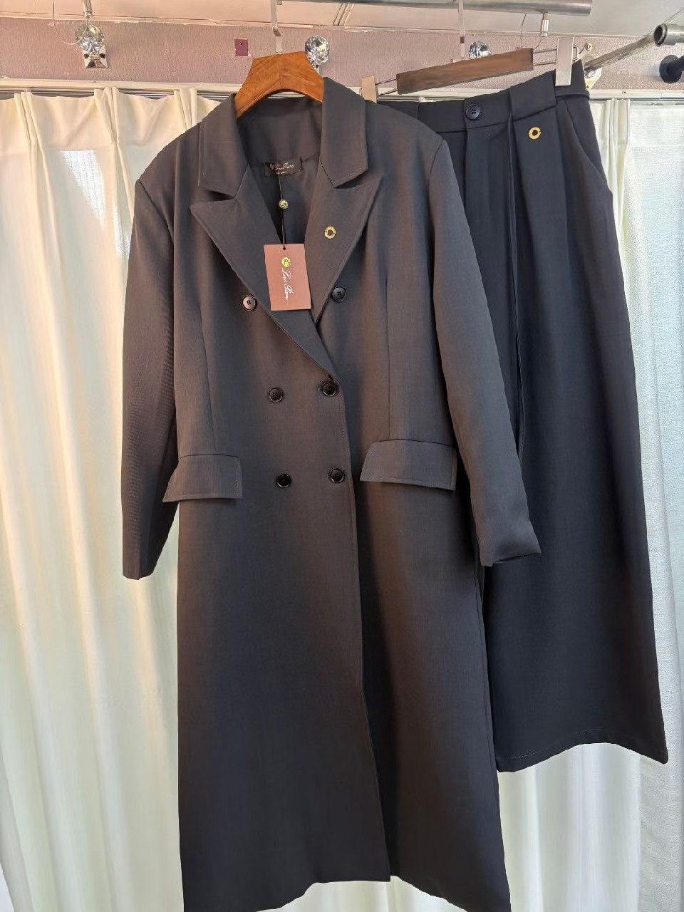 Loro Piana Double-Breasted Coat Set - Dark Grey