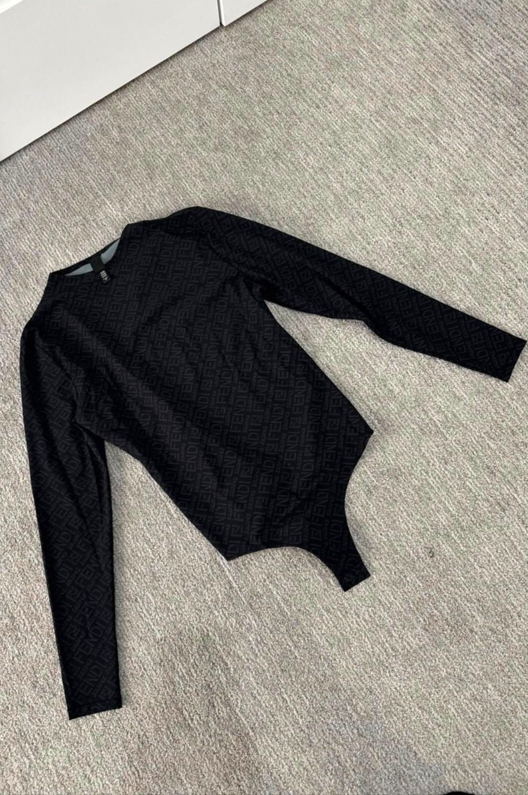 Fendi Long-Sleeve Bodysuit - Black Monogram