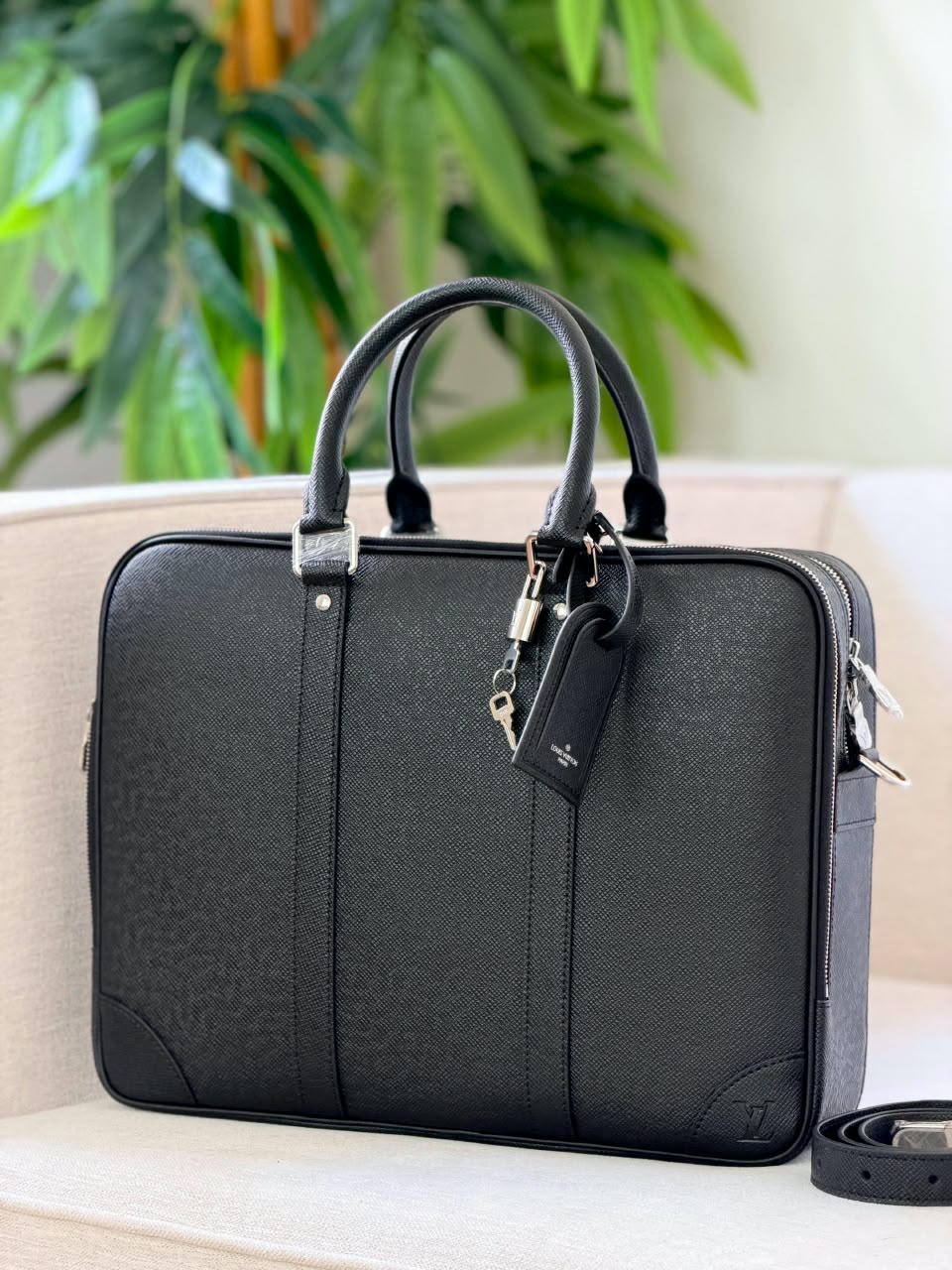 Louis Vuitton Laptop Bag Textured Panel Briefcase - Black