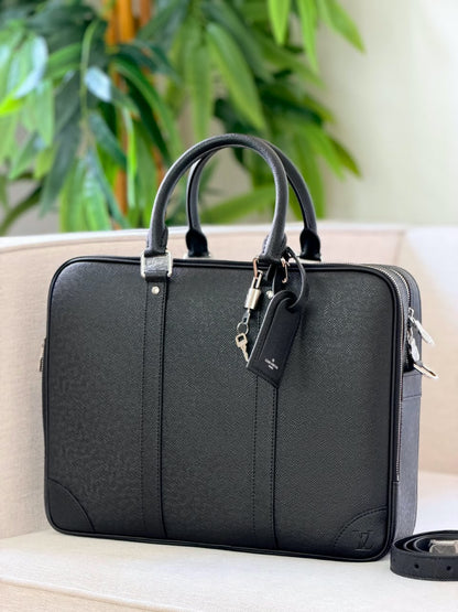 Louis Vuitton Laptop Bag Textured Panel Briefcase - Black