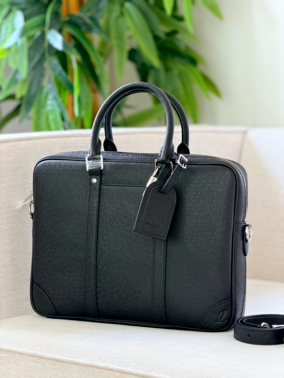 Louis Vuitton Laptop Bag Textured Panel Briefcase - Black
