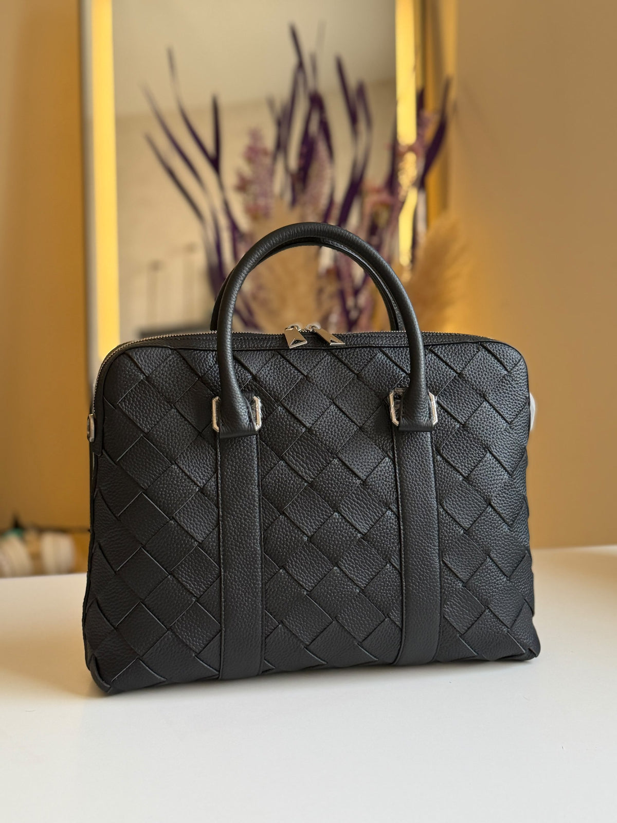 Bottega Veneta Diagonal-Panel Briefcase - Black