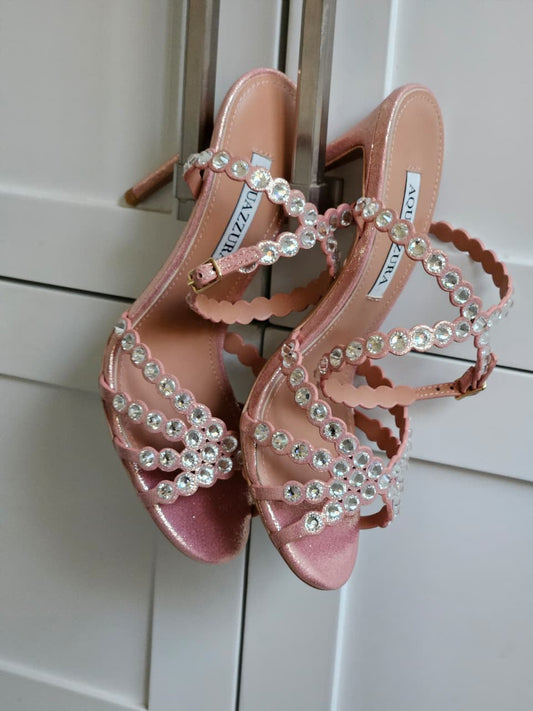 Aquazzura Crystal Strap Heels - Pink