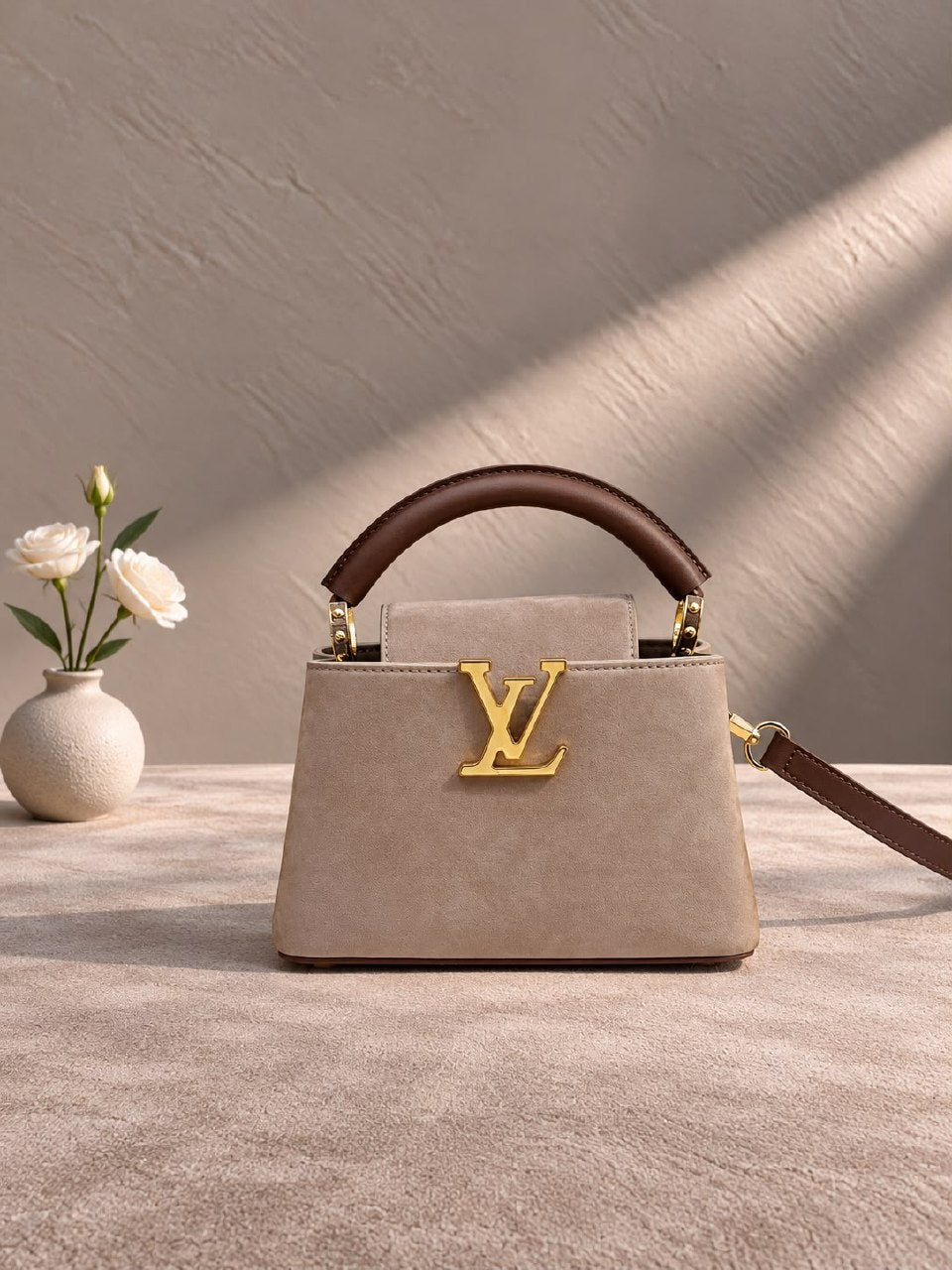 Louis Vuitton Handbag Trapeze Handle - Beige Suede