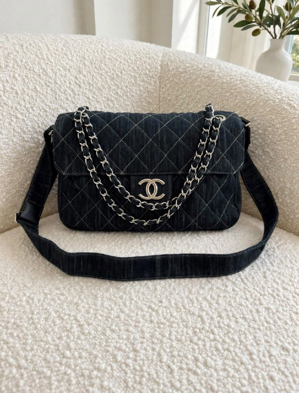 Chanel Quilted Flap Shoulder Bag - Navy