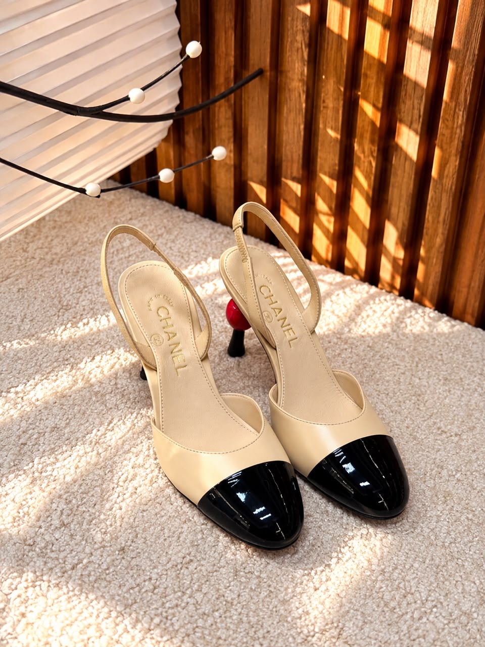 Chanel Slingback Heels - Beige & Black