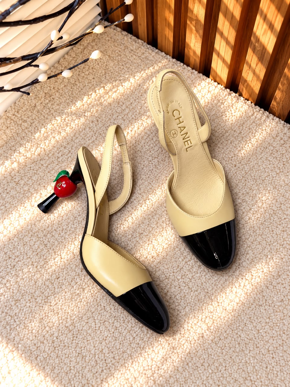 Chanel Slingback Heels - Beige & Black