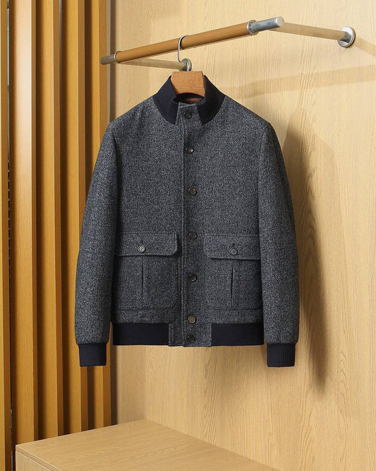 Loro Piana Ribbed-Collar Bomber Jacket - Dark Grey