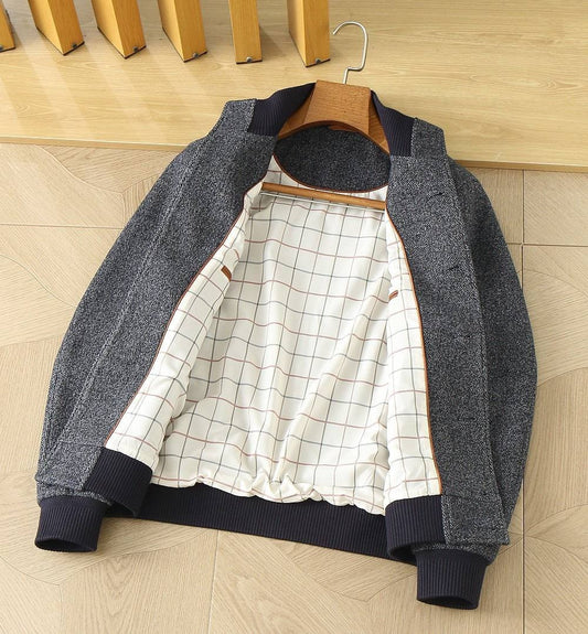 Loro Piana Ribbed-Collar Bomber Jacket - Dark Grey