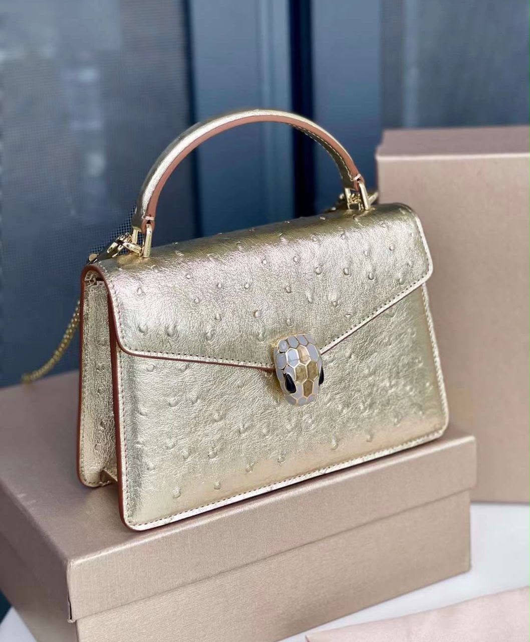 Bulgari Top Handle Shoulder Bag - Gold