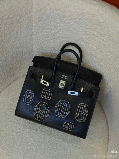 Hermès Embroidered Tote Bag - Black