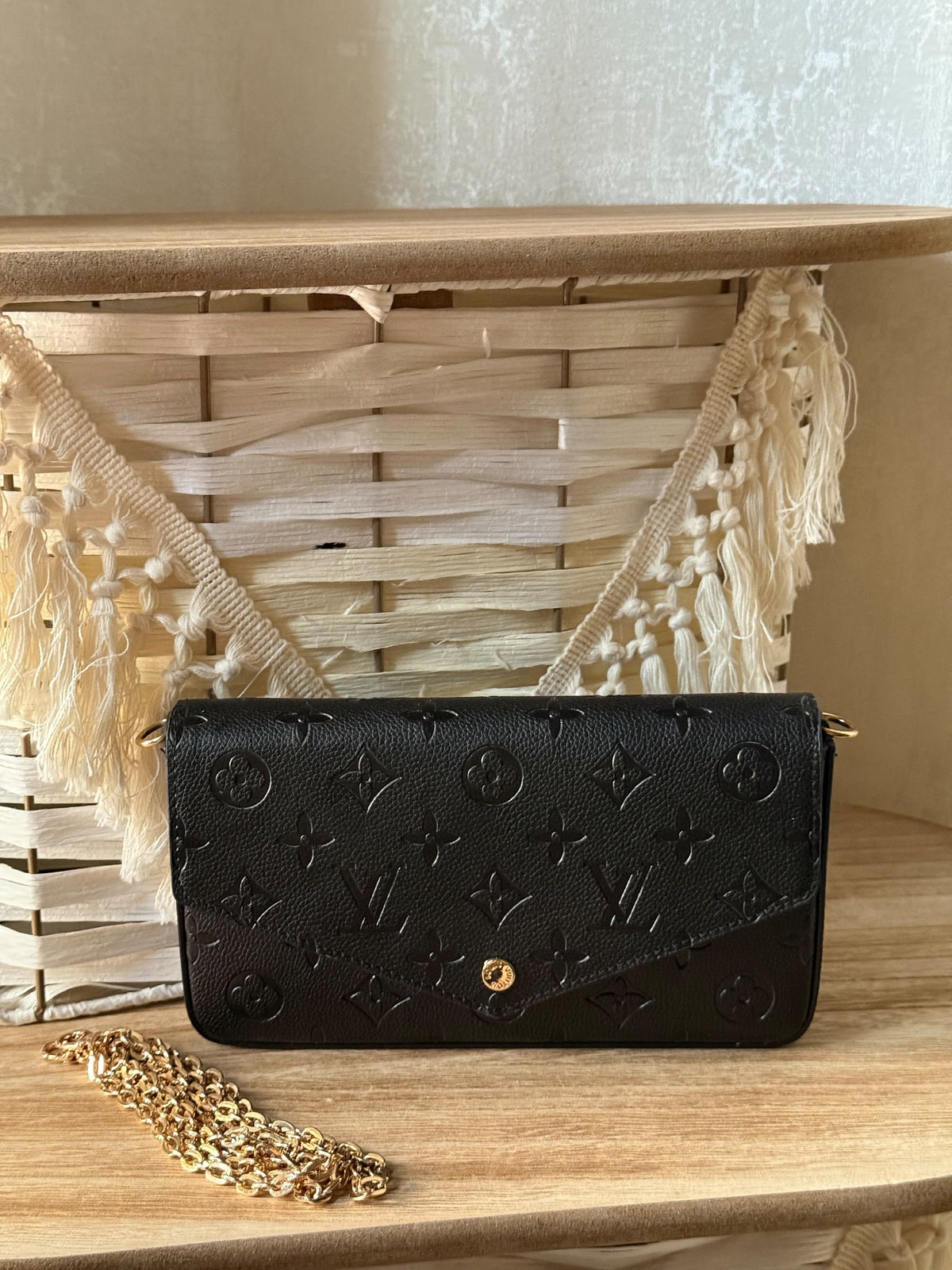 Louis Vuitton Tonal Motif Crossbody Bag - Black Embossed