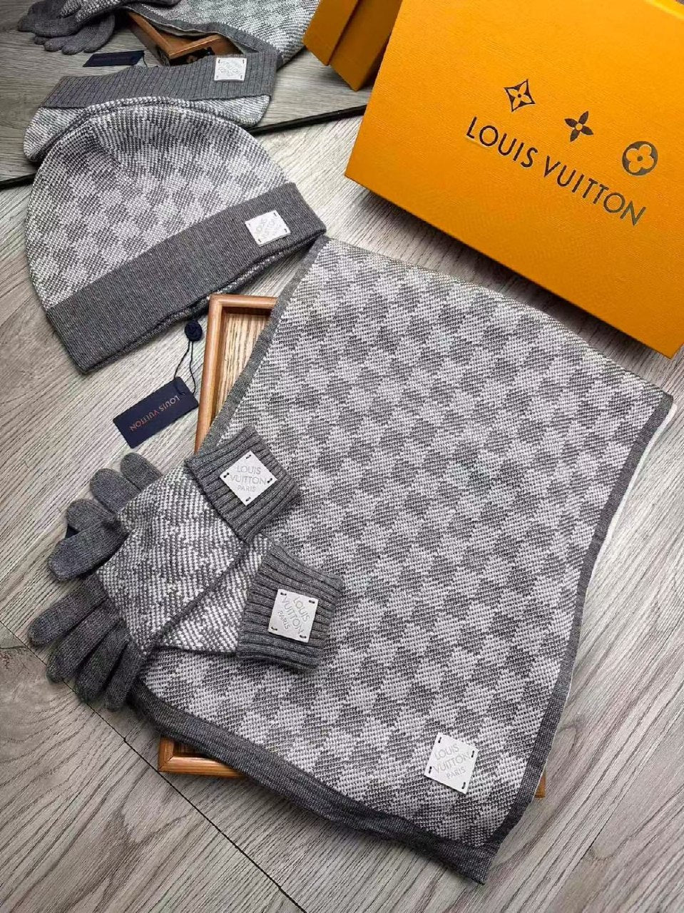 Louis Vuitton Scarf & Beanie - Light Grey