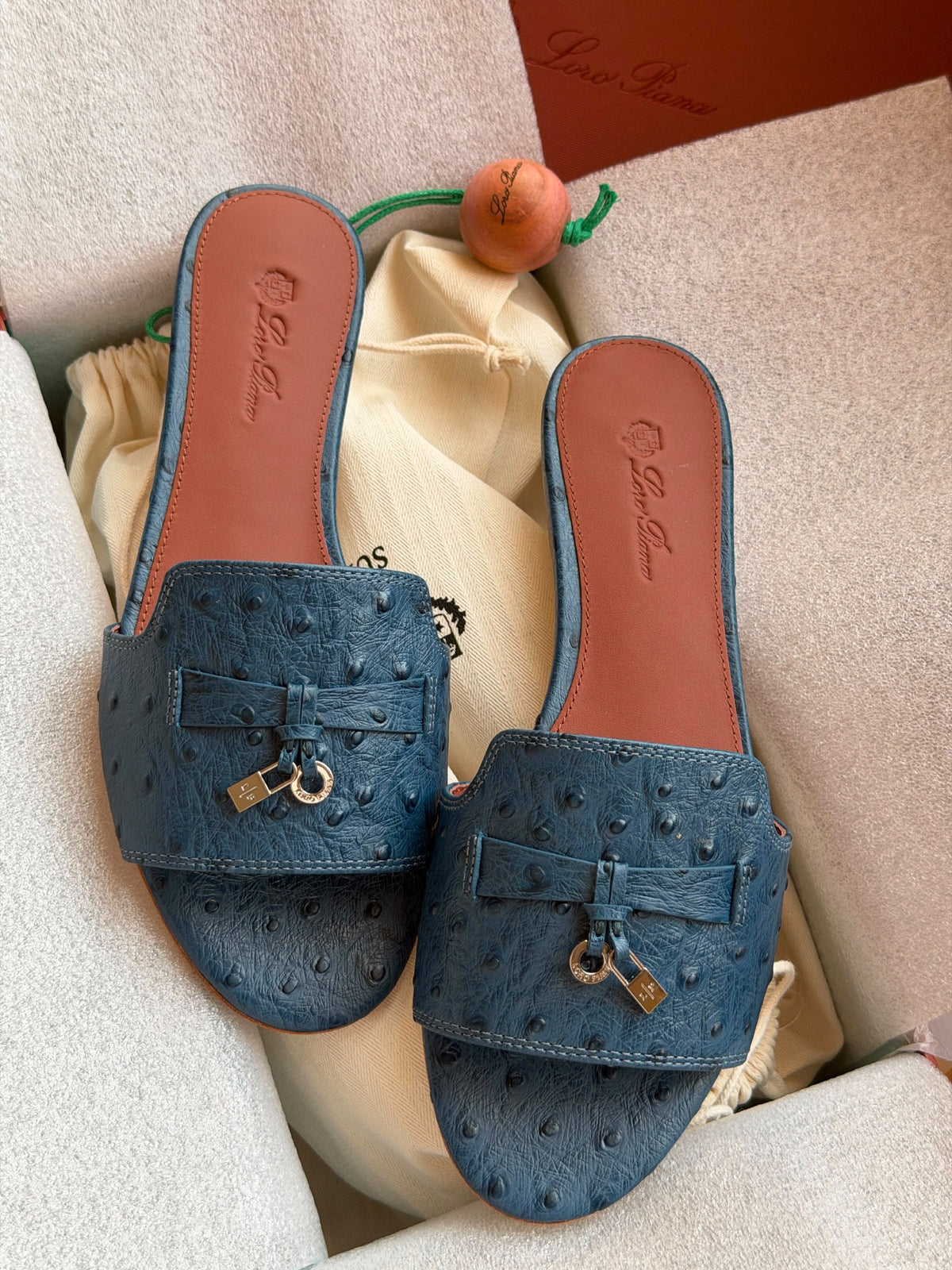 Loro Piana Heels Wide Strap - Blue Embossed