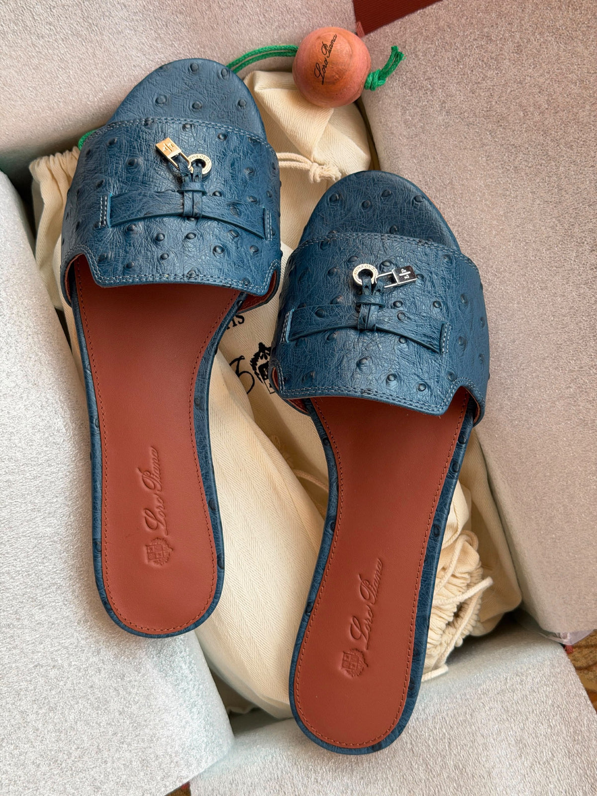 Loro Piana Heels Wide Strap - Blue Embossed