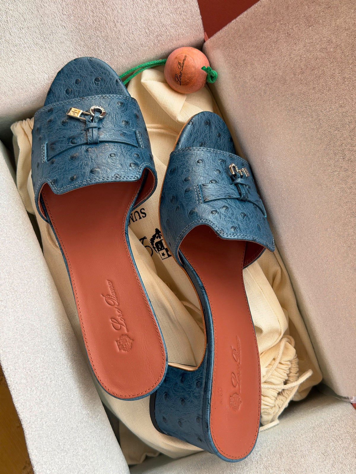 Loro Piana Heels Wide Strap - Blue Embossed