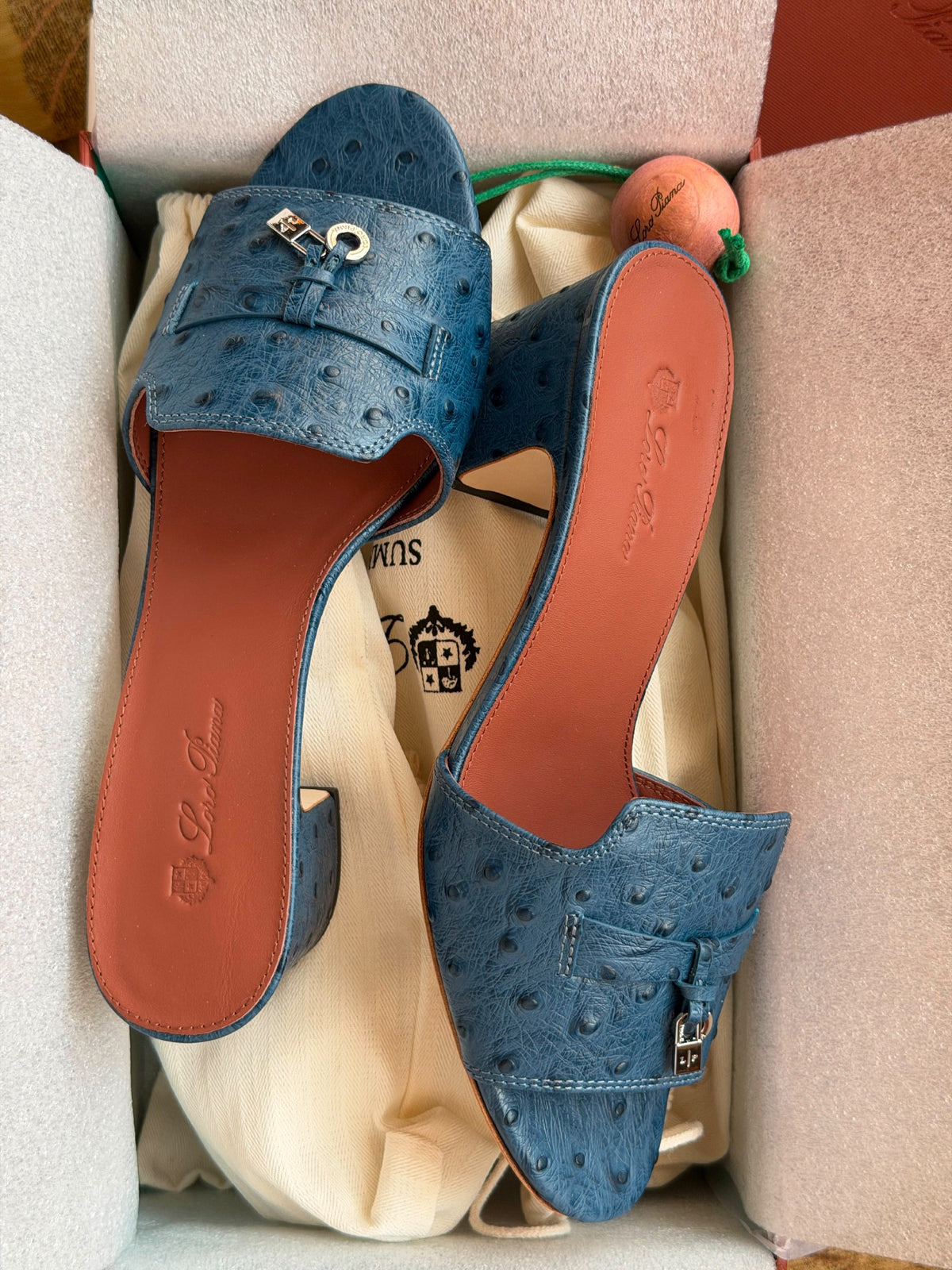 Loro Piana Heels Wide Strap - Blue Embossed